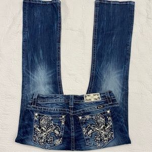 Miss Me Blue Boot Cut Jeans with Silver Embellishments